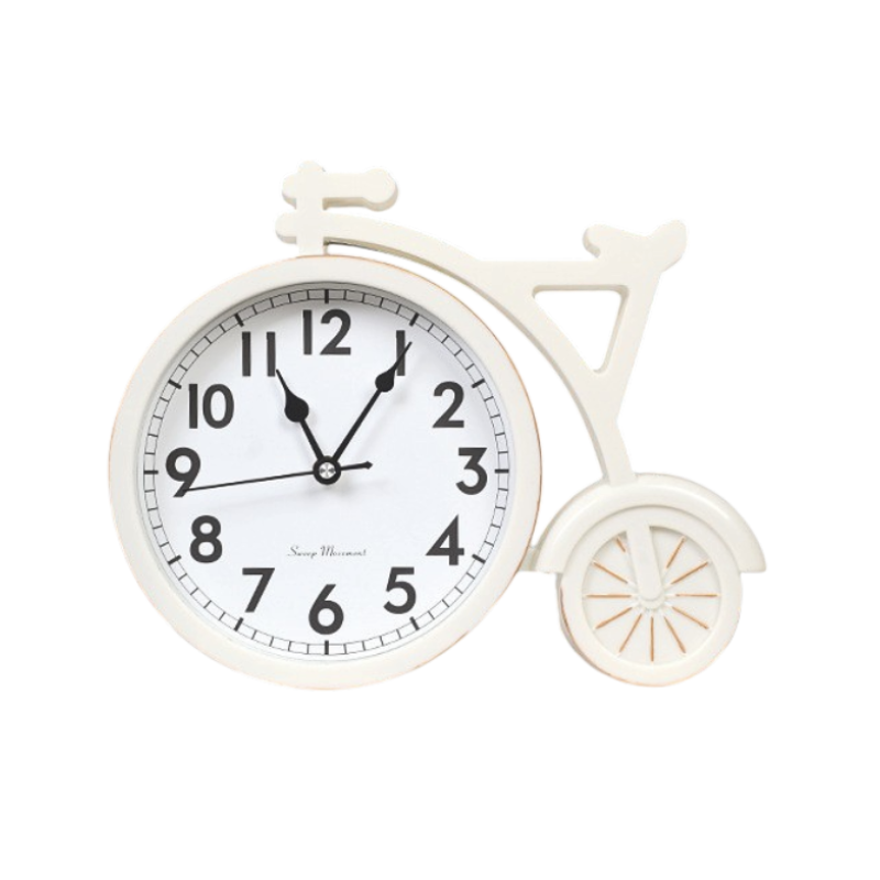Orologio da tavolo a forma di bicicletta in resina bianca, decorazione moderna per soggiorno o ufficio