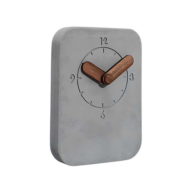 Orologio da tavolo grigio in stile nordico con lancette in legno, design semplice, dimensioni 10×13.5×3.8 cm