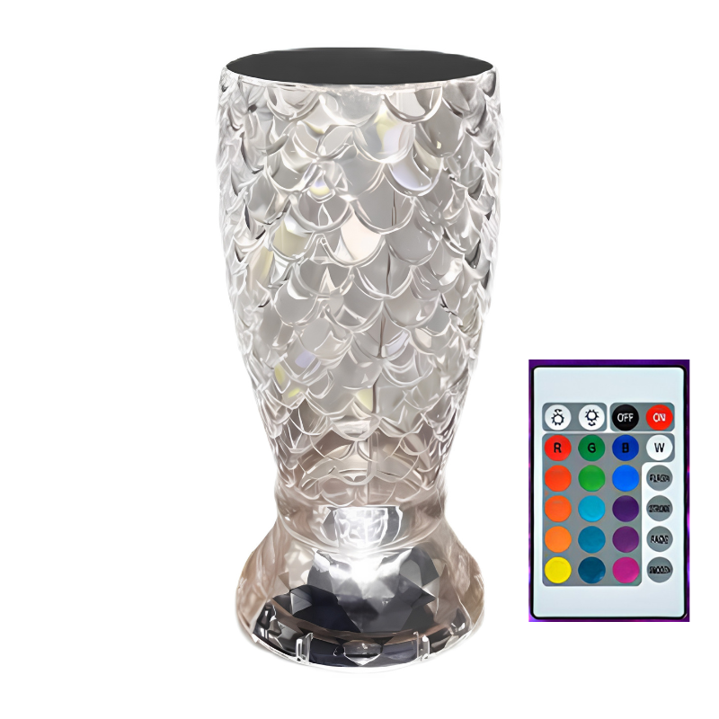 Lampada a scaglie di pesce con porta USB, LED ricaricabile, tocco tattile, luce notturna cristallo per camera.