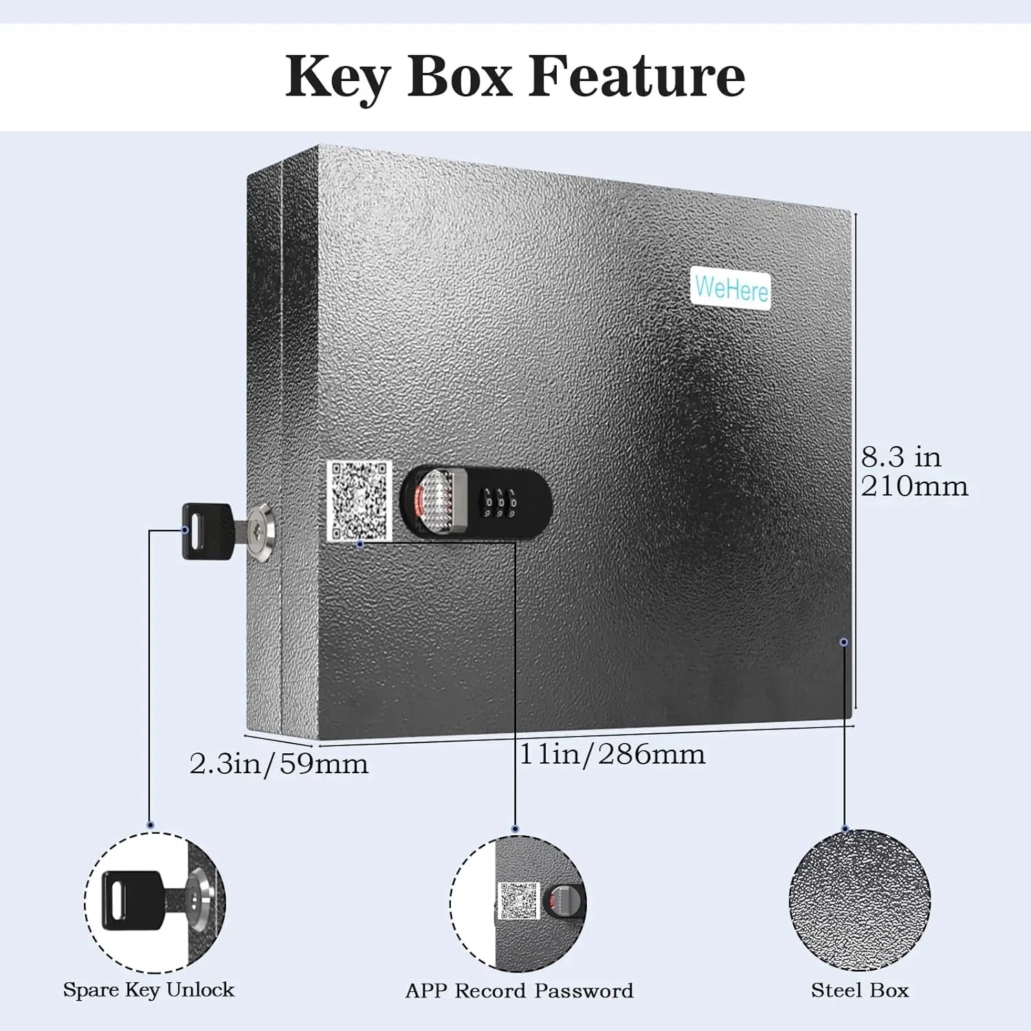 Cassaforte Chiavi 16 Spazi Acciaio Resistente APP Safe Box Parete Sospesa Serratura Combinazione Sicurezza Protezione - POWER SMARTECH