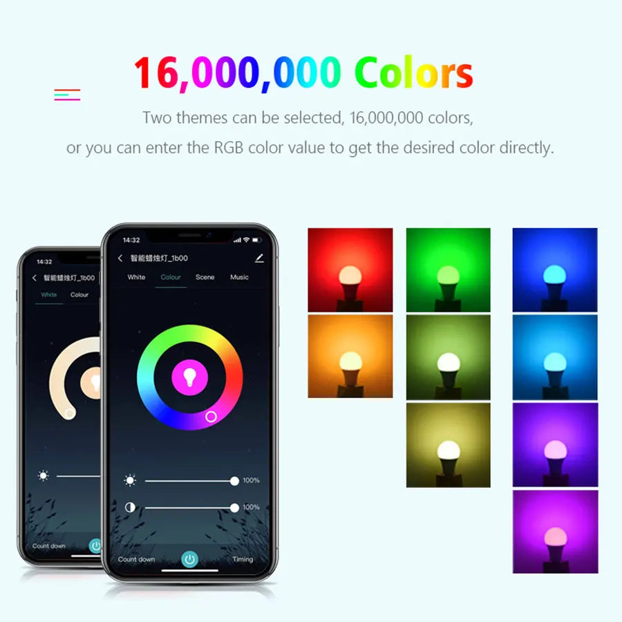 Lampadina Intelligente RGB Smart Life Controllo Remoto APP Comando Vocale Alexa WiFi Attacco E14 - POWER SMARTECH