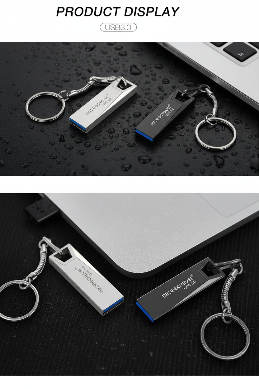 Chiavetta Mini USB Metallo Colore Argento Nero Portachiavi Incluso Diverse Capacità
