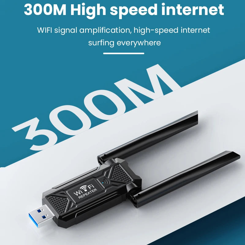 Chiavetta USB Ripetitore WiFi Velocità 300Mbps Aria Copertura 100m Due Antenne Piccole Dimensioni - POWER SMARTECH