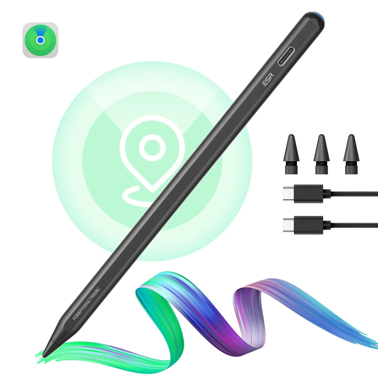 Penna Digitale Colore Bianco Nero Ricaricabile Punte Sostitutive Localizzazione