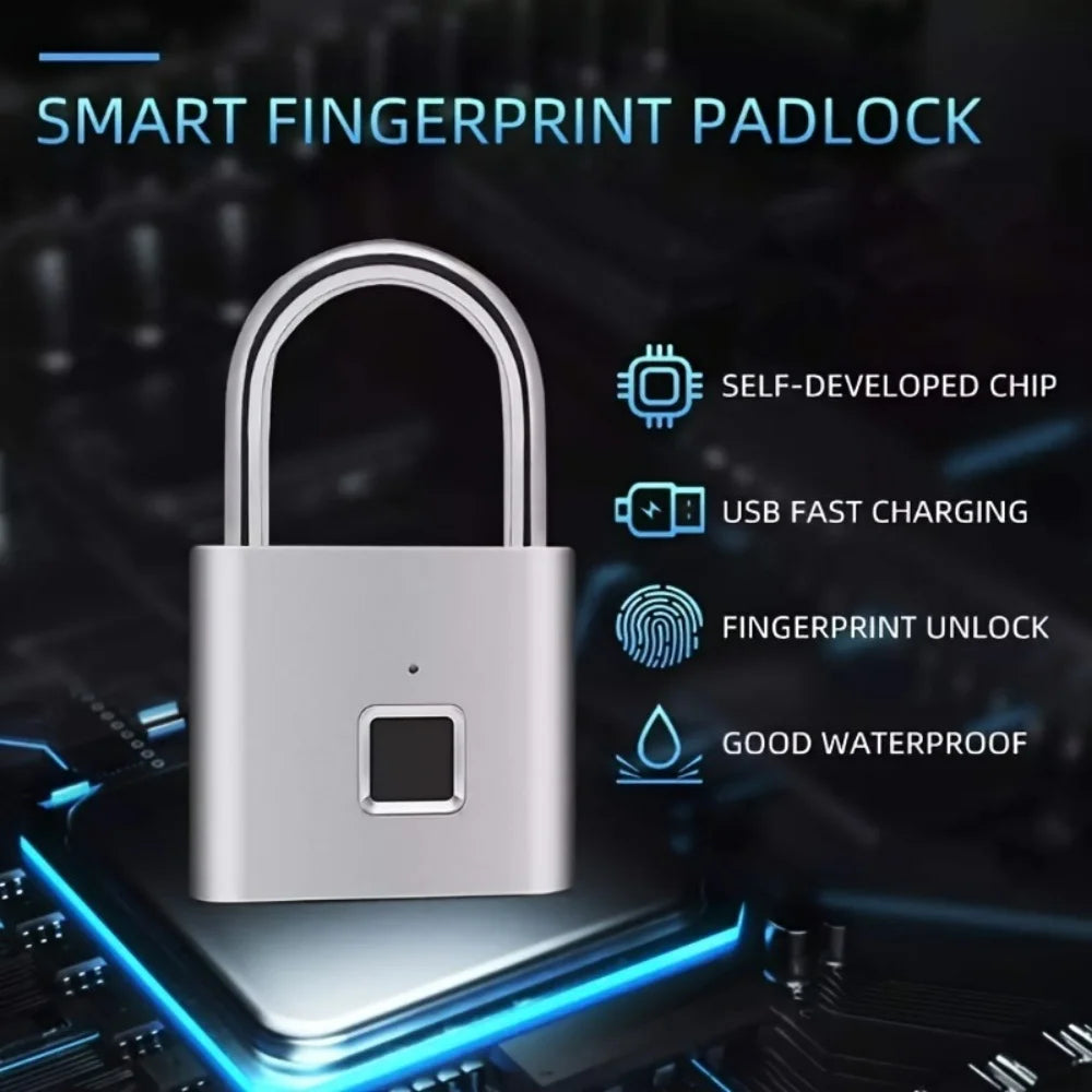 Lucchetto Impronta Digitale 20 Impronte Registrabili Batteria Ricaricabile USB Zinco Nero Argento Sicurezza Prontezione - POWER SMARTECH