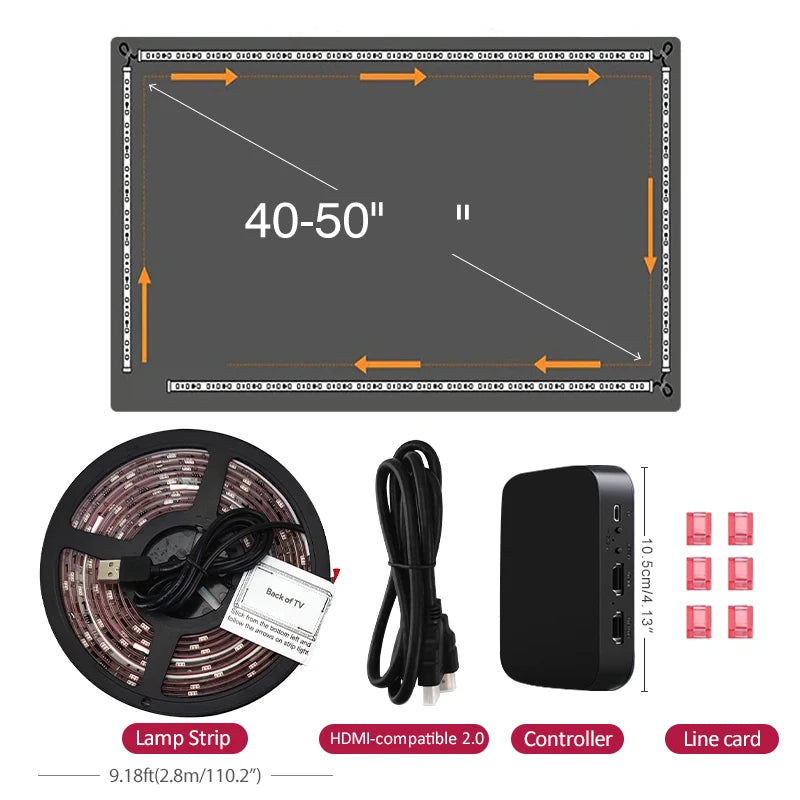 Kit Retroilluminazione Luci Decorative Atmosfera TV LED Cavo HDMI Compatibile Fino 85'' Pollici - POWER SMARTECH
