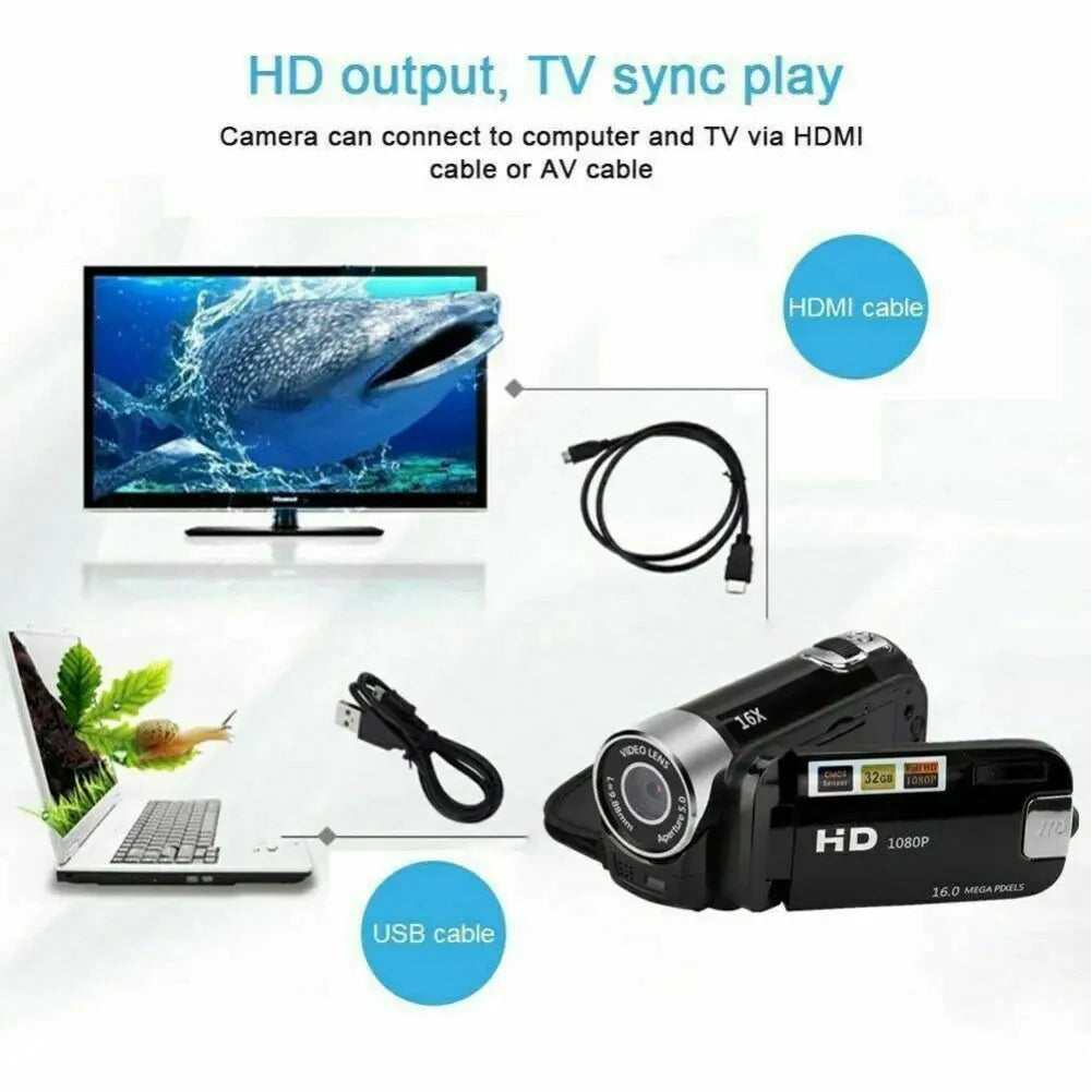 Videocamera HD 1080P Zoom 16x Bilanciamento Bianco 16.0 Mega Pixels LED Light Schermo Rotante 270° - IN POWER SMARTECH