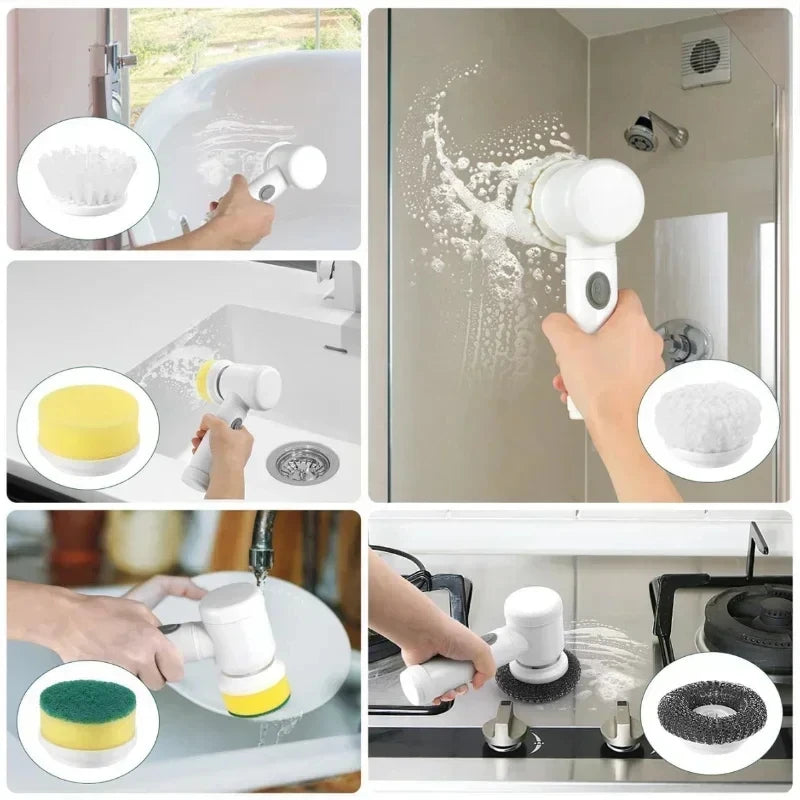 Spazzola Elettrica Pulizia Casa Ricaricabile USB 5 Testine Diverse Modalità Accessori Intelligenti Pulito - POWER SMARTECH