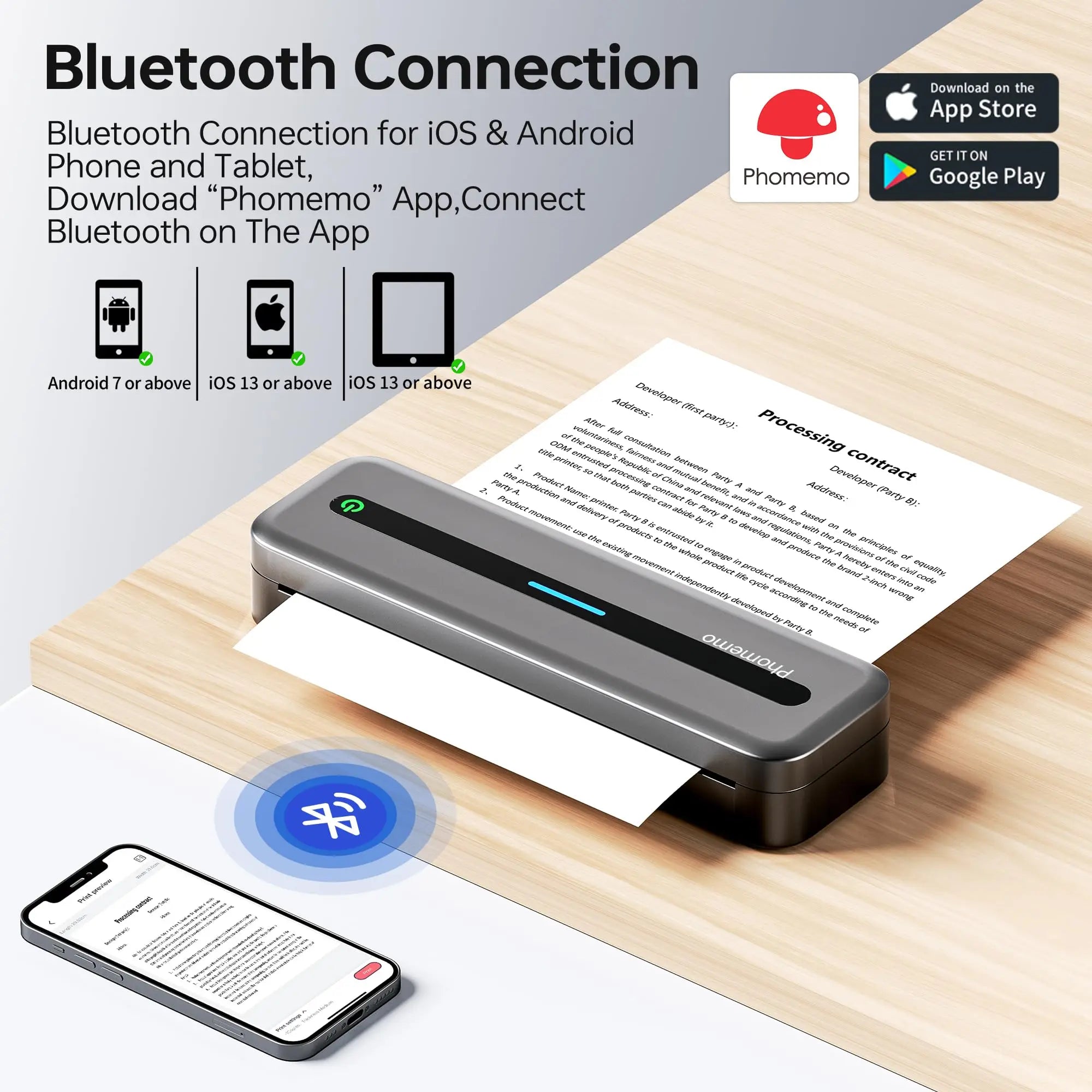 Stampante Formato A4 Portatile Wireless Batteria Ricarica Velocità Stampa 15mm/s Diversi Colori Accessori Stampe - POWER SMARTECH