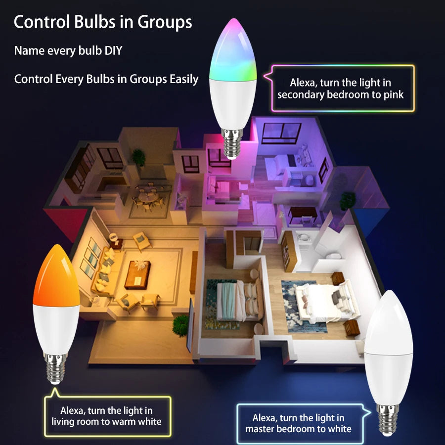 Lampadina Intelligente RGB Smart Life Controllo Remoto APP Comando Vocale Alexa WiFi Attacco E14 - POWER SMARTECH
