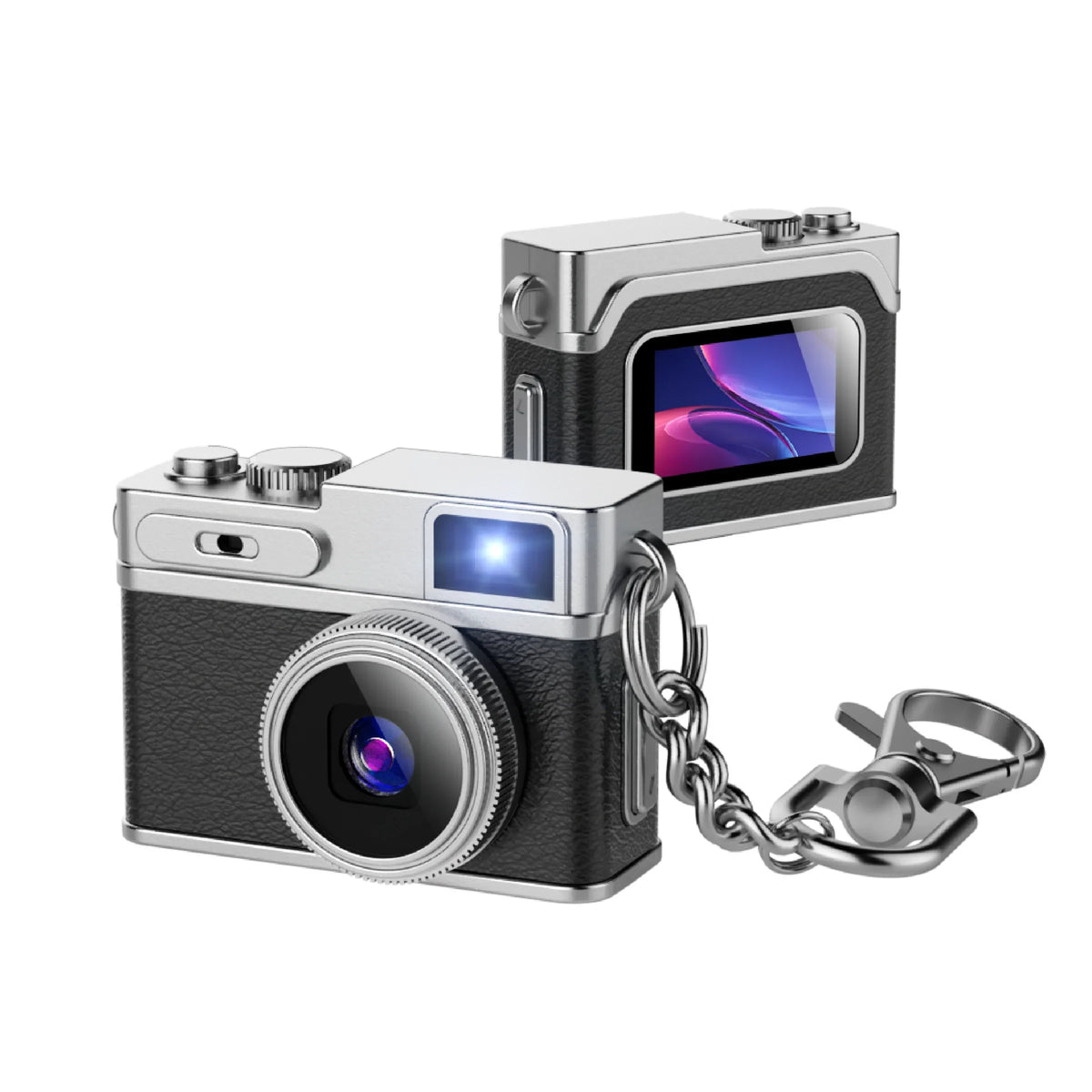 Mini camera retro con catenella portachiavi, design vintage e schermo LCD, ideale per vlog e fotografia travel 1080P.