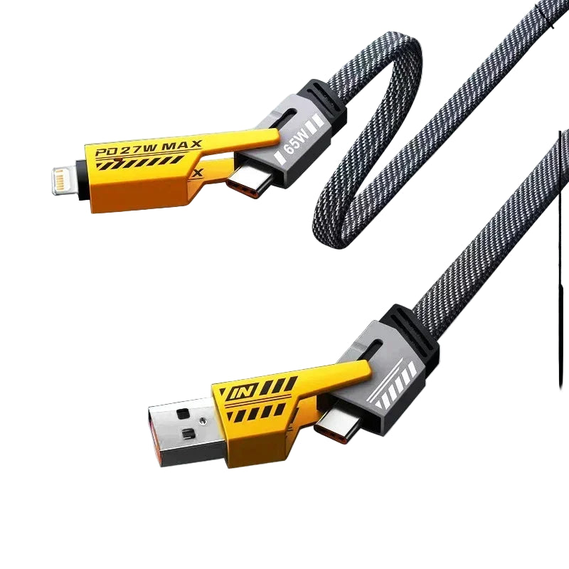 Cavo Ricarica 4in1 Giallo Grigio Apertura Dimensioni Lunghezza 1 Metro Acciaio Metallo Ricarica Veloce