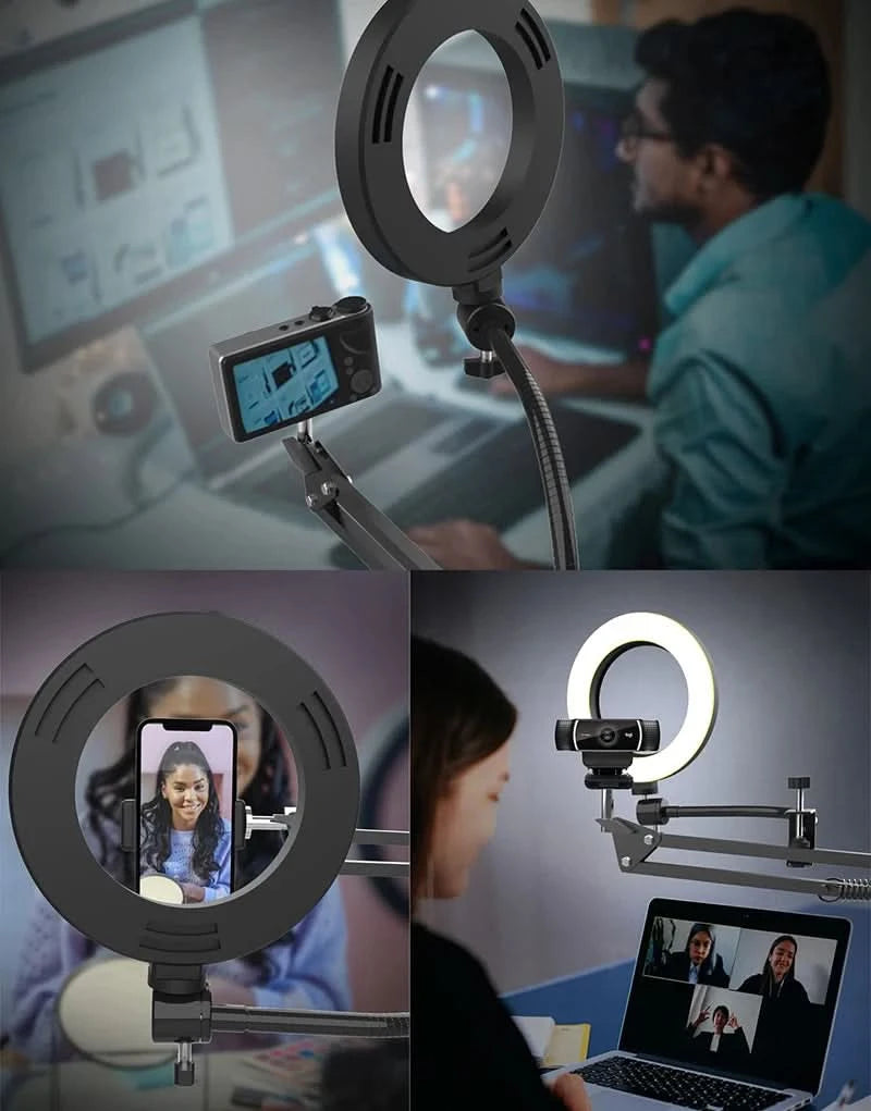 Treppiedi Foto Video Ring Light 3 Modalità Illuminazione Calda Fredda Neutra Asta Allungabile Rotazione 360° Alluminio Accessori - IN POWER SMARTECH