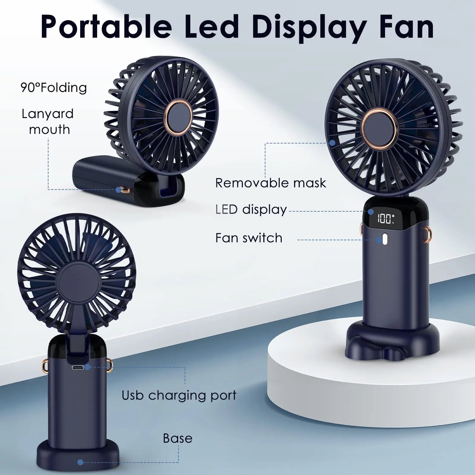 Ventilatore Portatile Elettronico USB Ricaricabile Display Digitale 5 Velocità Ventilazione Diversi Colori Elettrodomestici Climatizzazione - POWER SMARTECH
