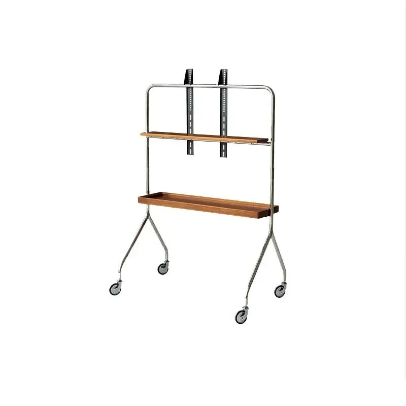 Mobile TV Ruote Girevole Comodo Pratico Resistente Acciaio Inossidabile Legno Massello Nero Marrone Accessori Arredamento Casa Salotto