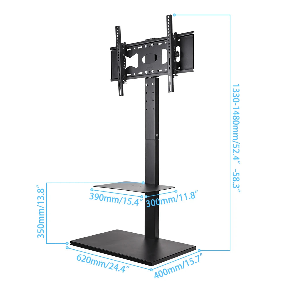 Supporto TV Pavimento Nero Acciaio Inossidabile Compatibile Fino 65'' Peso 13,5kg Capacità Massima Peso 30kg - POWER SMARTECH