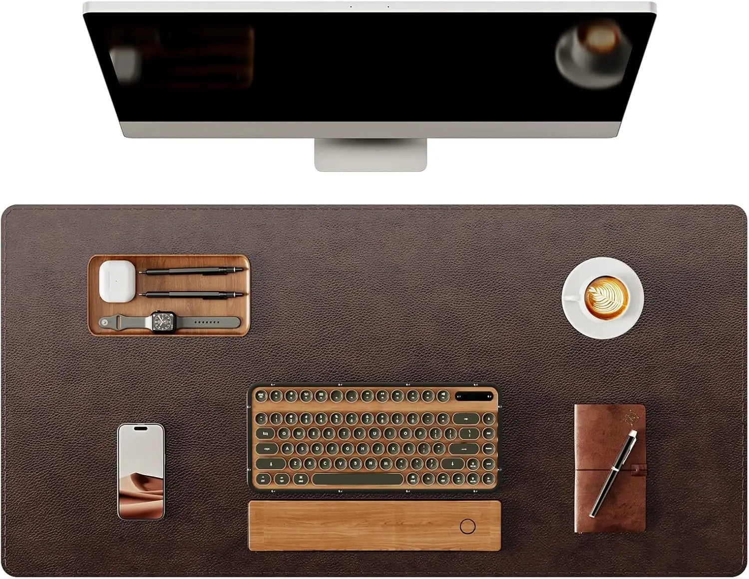 Tappetino Scrivania Elegante Grandi Capacità Pelle Marrone Protezione Tavolo Accessori Gaming