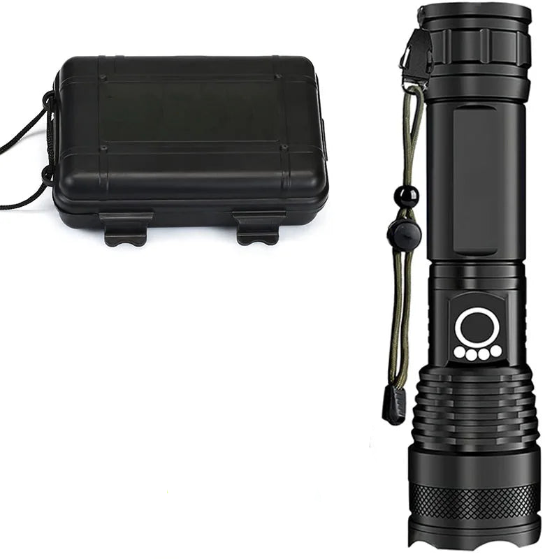 Torcia Ricaricabile Accessori Inclusi Set Scatola Batteria Alluminio Colore Nero