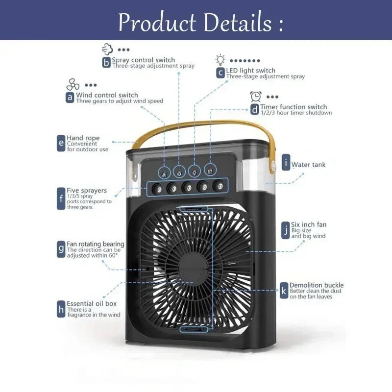 Condizionatore Ventilazione Luce Notturna LED 7 Colori Potenza 10W USB/C Capacità 600ml Aria Fredda Elettrodomestici Casa - POWER SMARTECH