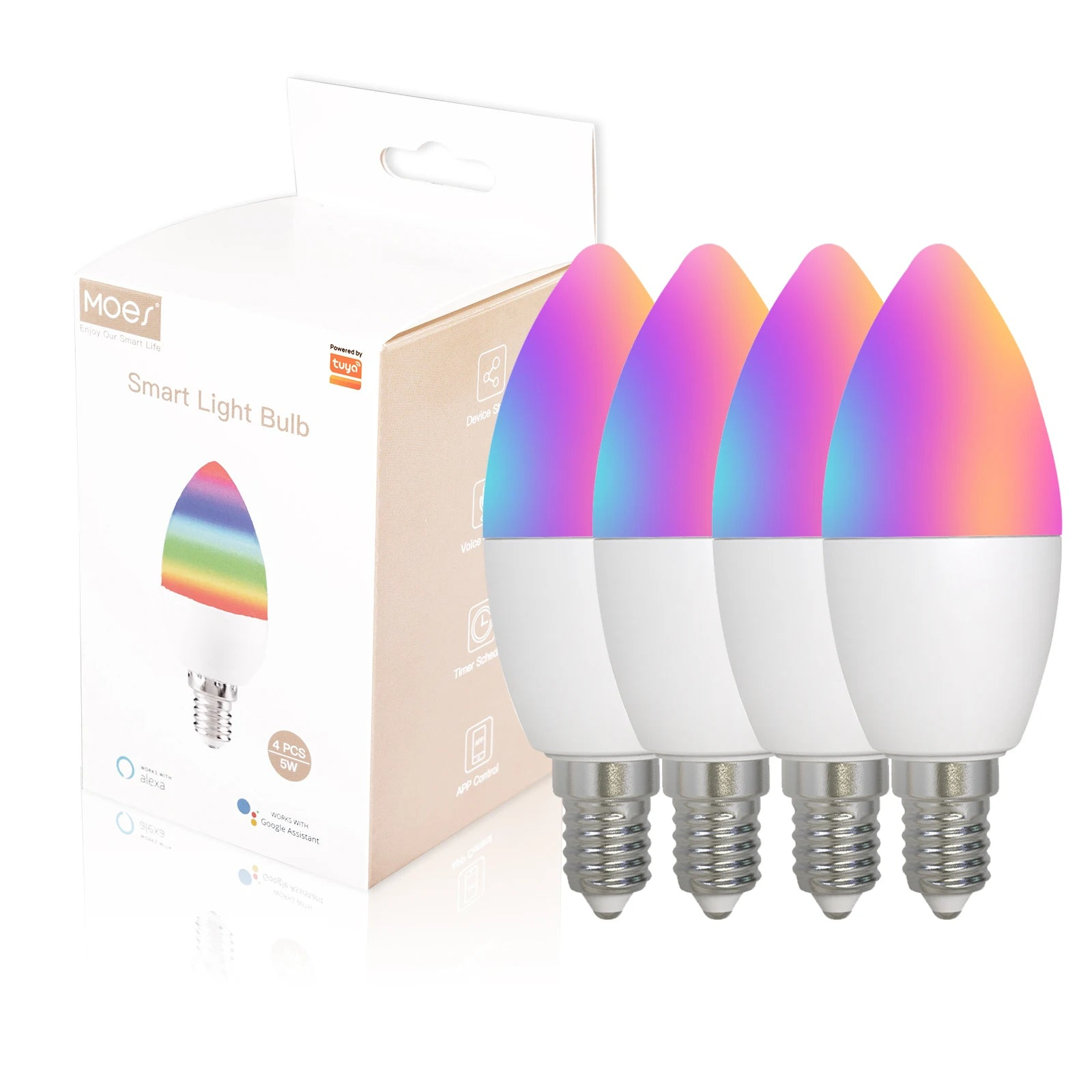 Lampadine Set 4 Pezzi Intelligenti Colore Bianco Base E12 Controllo Vocale APP