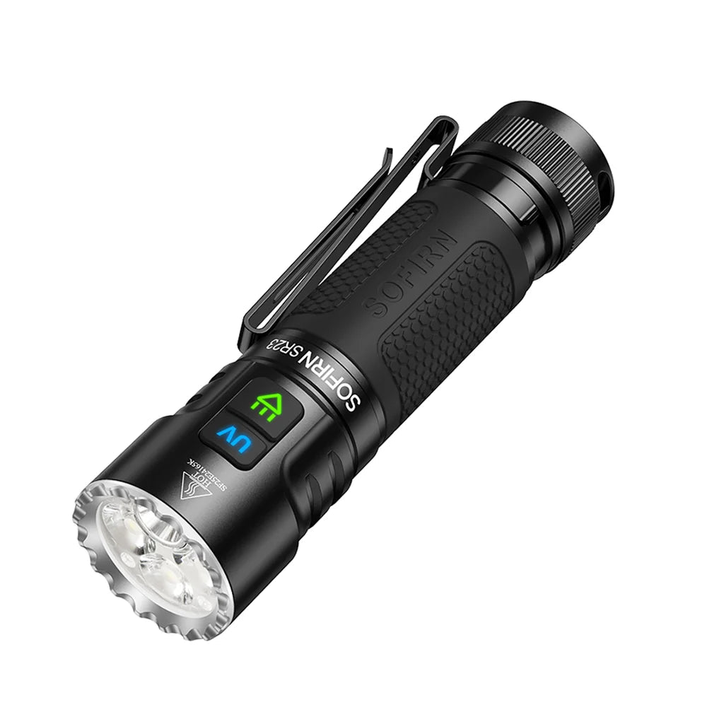 Torcia Doppia Luce Proiettore Bianco Luce UV Ricaricabile USB C Tappo Posteriore Magnetico