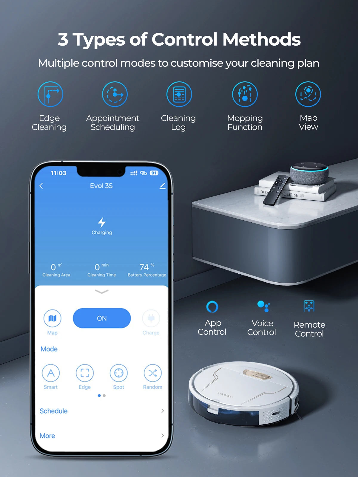 Robot Pulizia Casa Elettrodomestici Aspirapolvere Lavapavimenti 3 Modalità Comando Vocale Remoto APP Accessori Inclusi - POWER SMARTECH