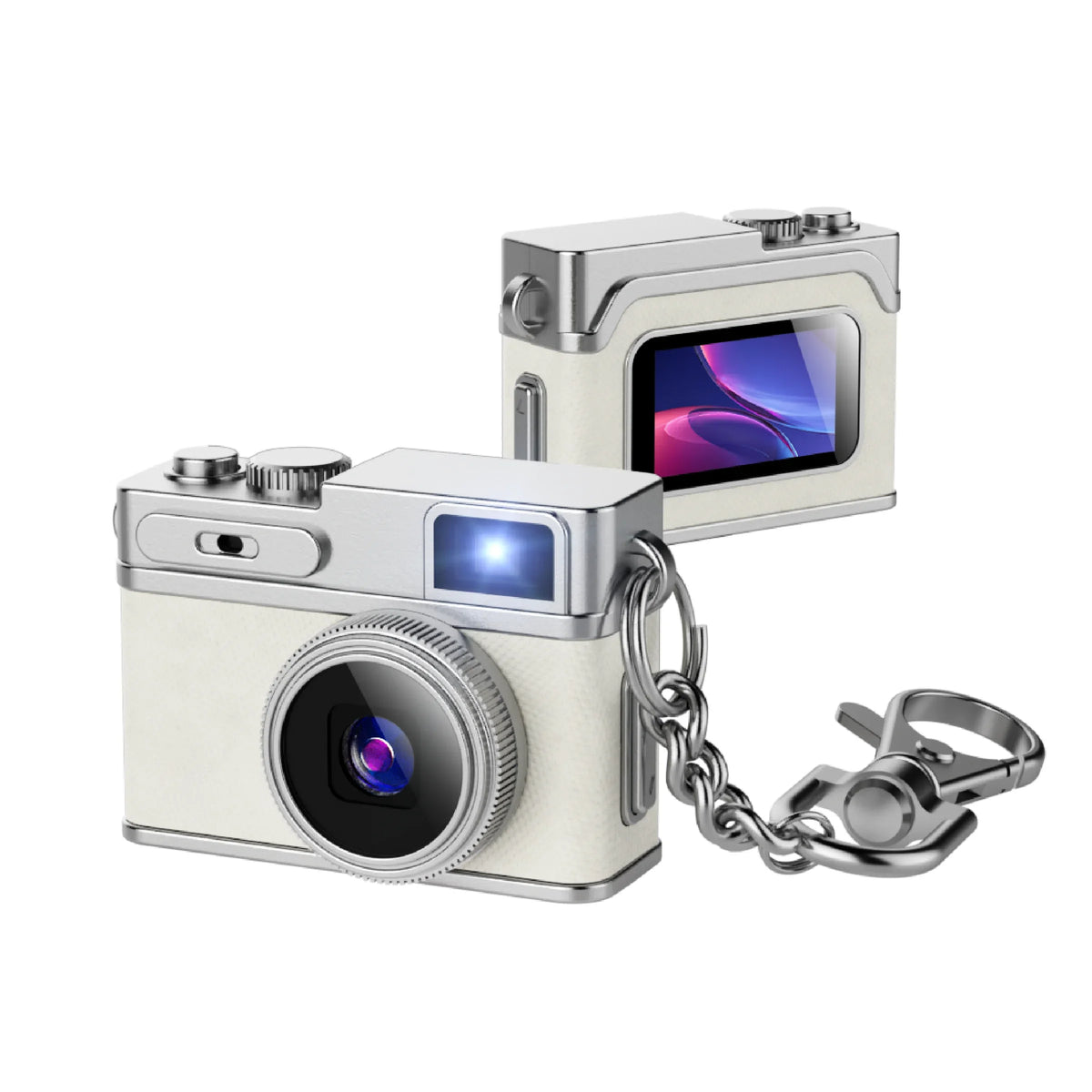 Mini camera portatile design vintage con catenella, ideale per fotografia户外, vlog e viaggi.