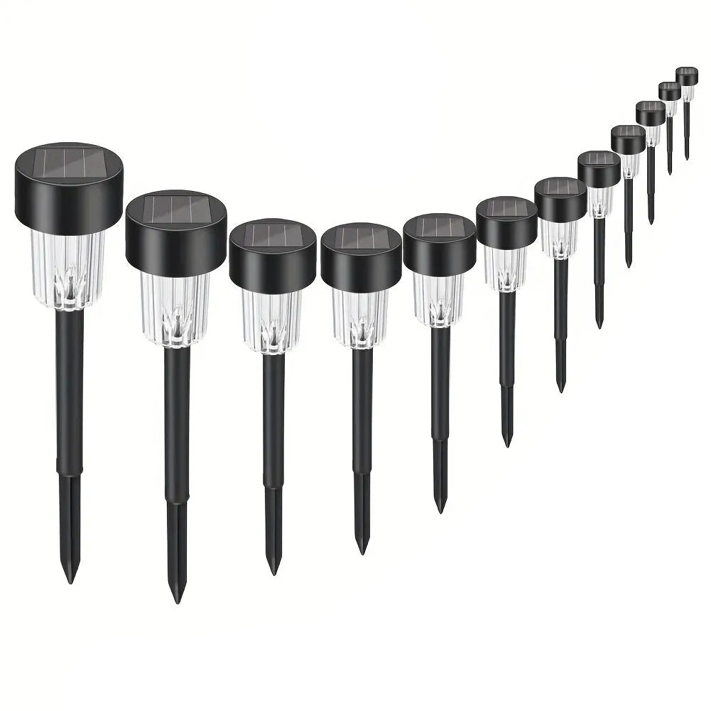 Set 12 Pezzi Luci Pannello Solare Giardino Esterno Luci Decorative Emissione Colore Bianco Caldo Freddo Acciaio Inossidabile Plastica Impermeabile Resistente Durata 8-10 Ore Continue
