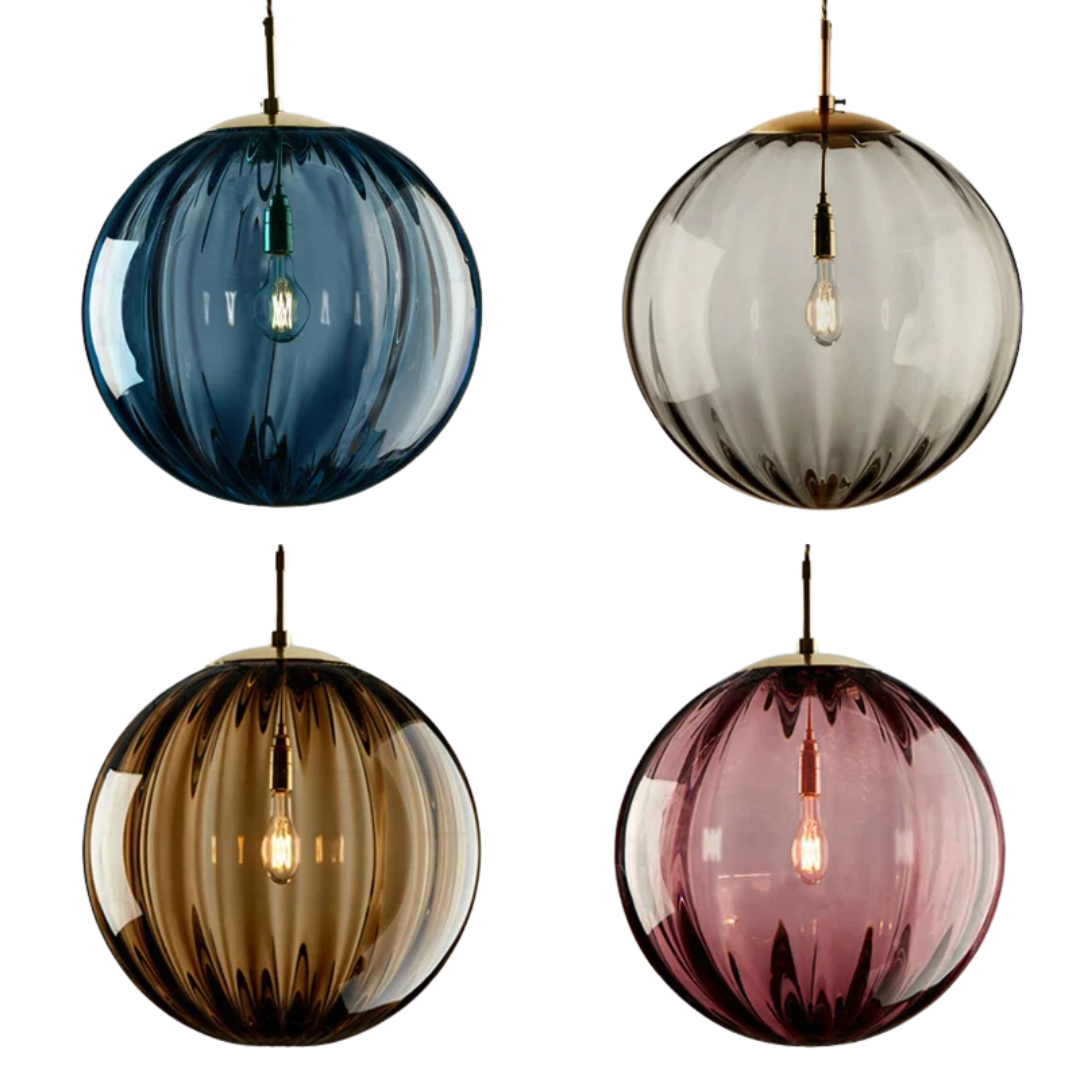 Lampadario Materiale Vetro Modello Sfera Diverse Colorazioni Design Moderno Innovativo Elegante