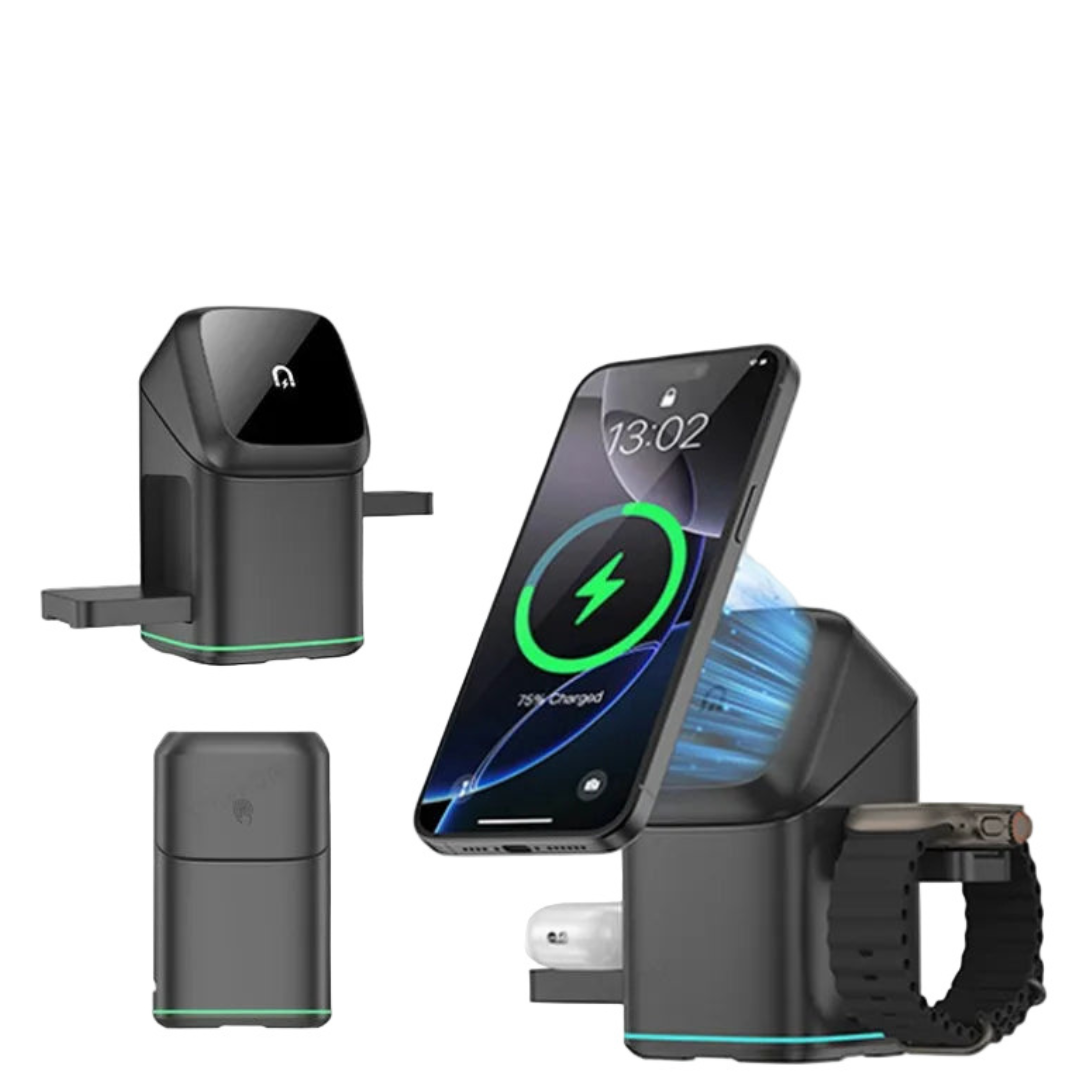 Caricatore Rotazione Elettrica 3 In 1 Caricatore Magnetico Luce LED Wireless Stazione Ricarica