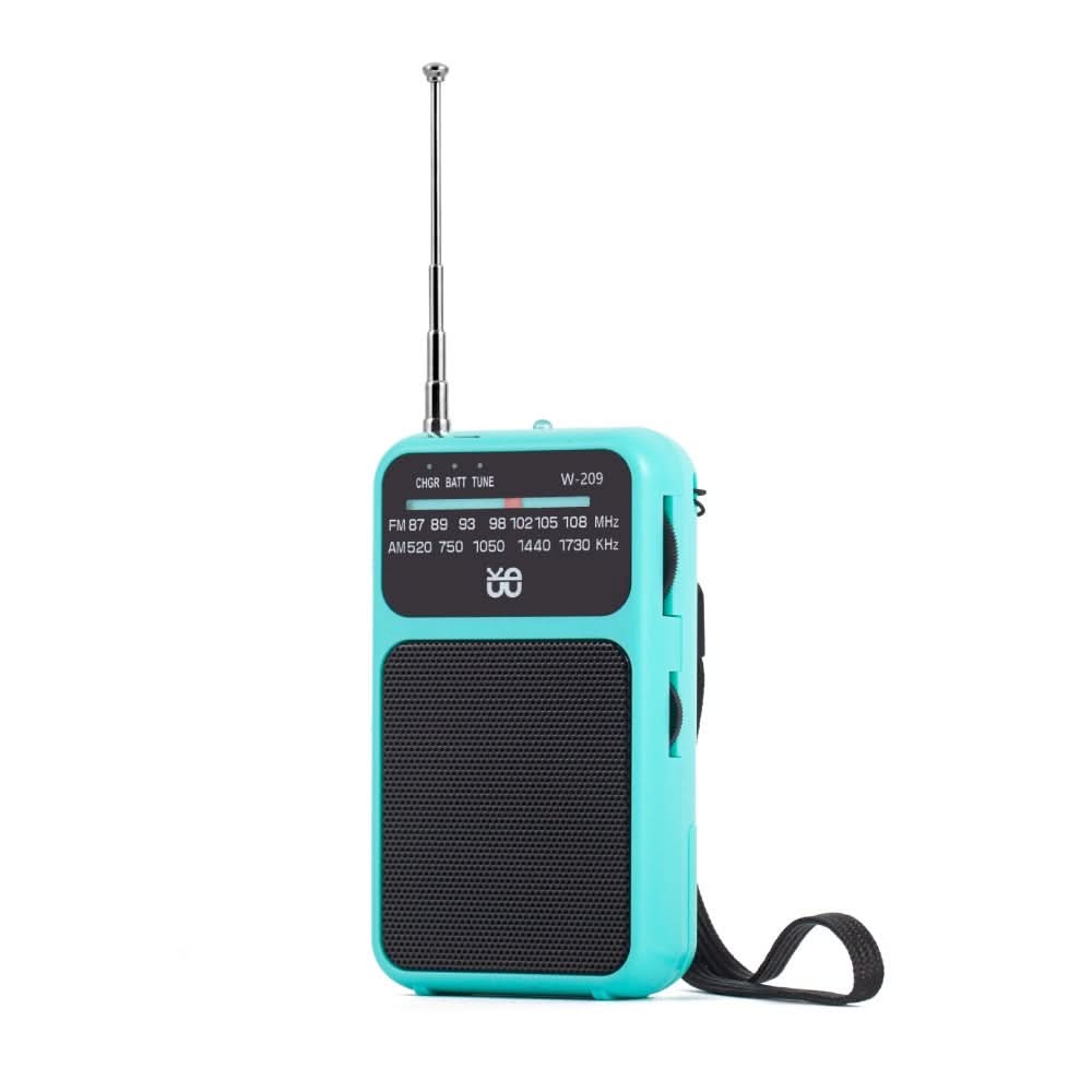 Radio portatile a doppia alimentazione con torcia, FM 87-108 MHz e AM 520-1730 kHz, azzurro cielo, 110×60×27 mm