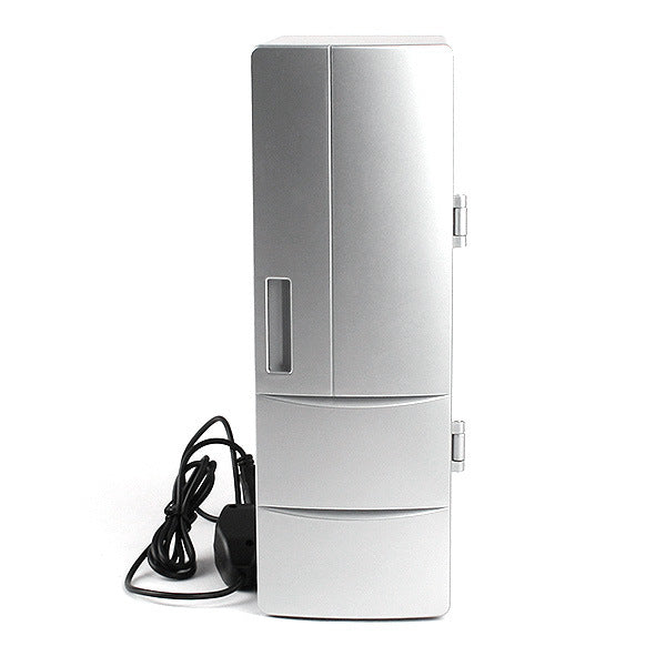 Mini frigorifero USB a doppia funzione freddo/caldo, alimentato a 5V USB, 10W, contiene due bevande, cavo incluso.