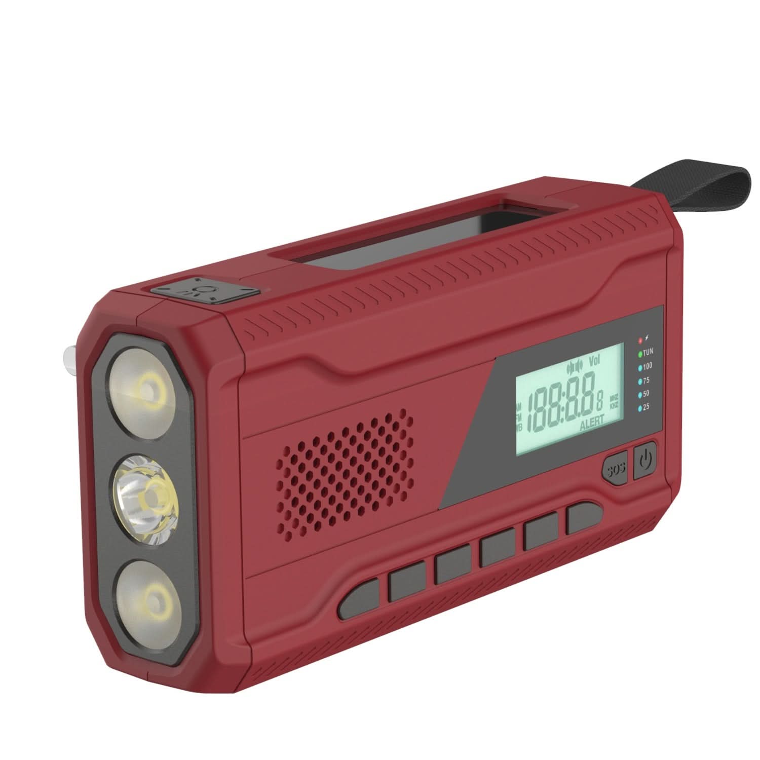 Radio d'emergenza portatile: ricarica solare e manovella, torcia LED alta luminosità, modello WR-6A, ABS