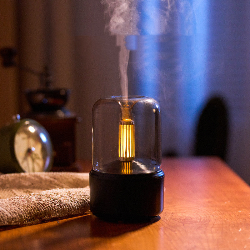 Diffusore umidificatore USB 120ml, 8-12h, con luce a candela, olio diretto, vapore freddo, chip integrato, LED notte
