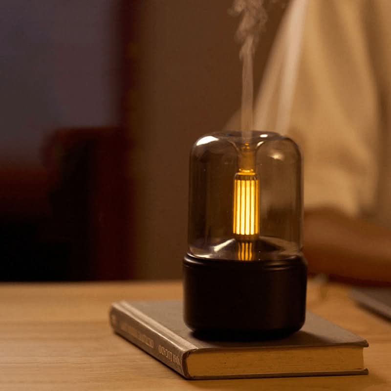 Umidificatore diffusore d'aroma 120 ml con luce effetto candela, USB, nebbia fredda, 8-12 h, LED notte.