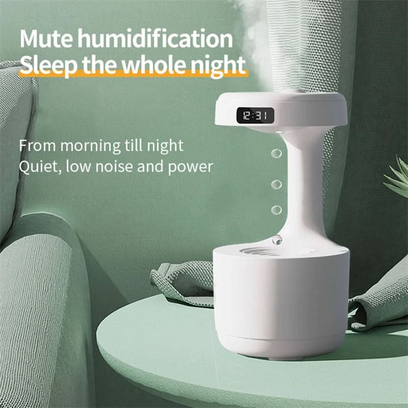 Humidificatore anti-gravità con orologio, diffusore aroma a gocce, grande capacità, silenzioso.