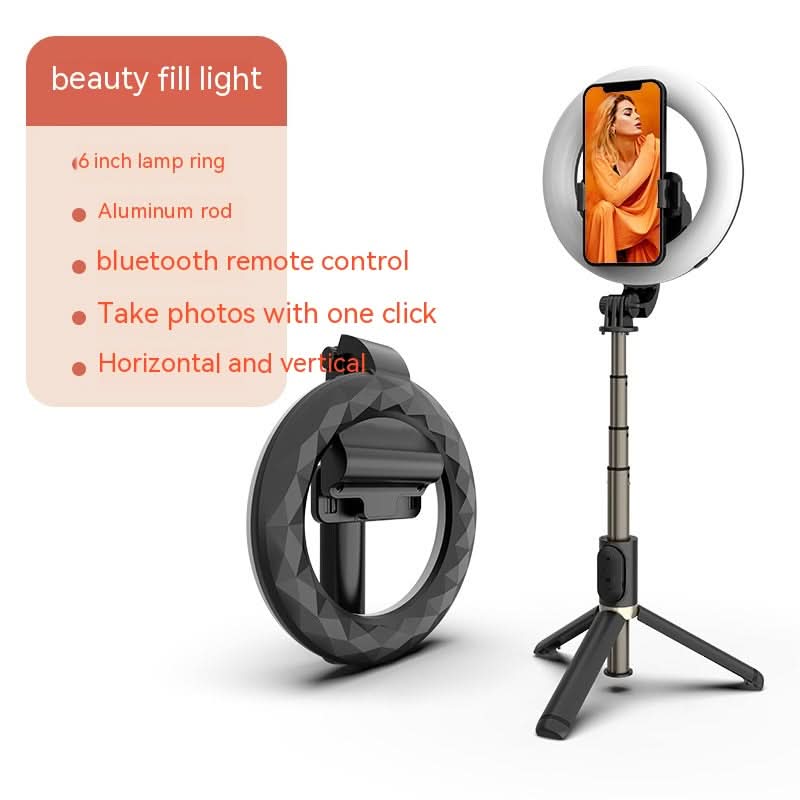Luce ad anello LED Bluetooth Q07 nera con treppiede e telecomando per selfie