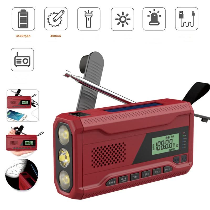 Radio d’emergenza all'aperto WR-6A, ricarica solare/manuale, torcia ad alta luminosità, speaker, 150×75×40 mm, 300 g