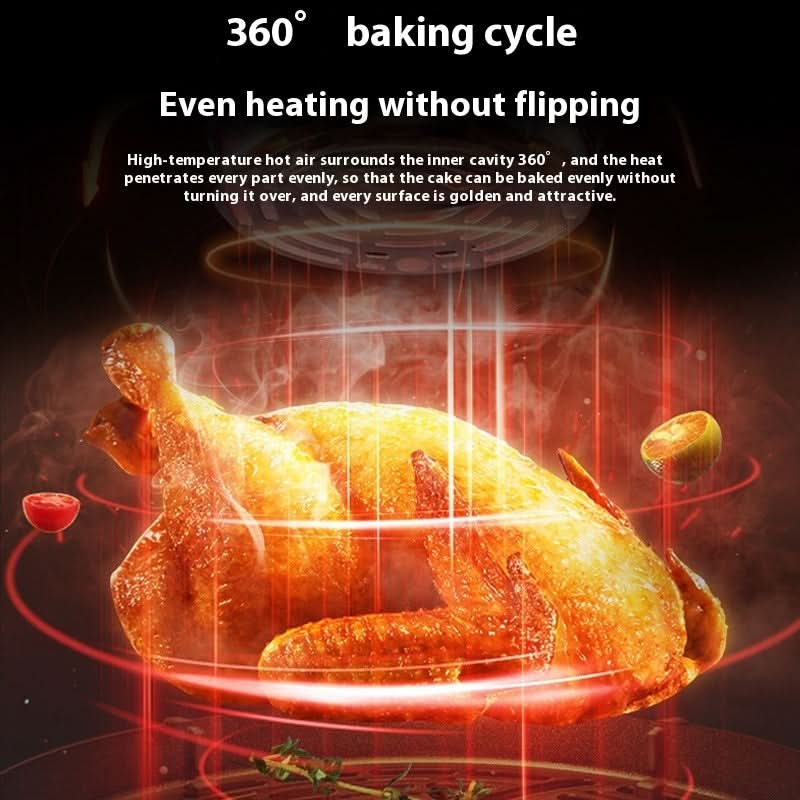 Pollo arrosto dorato nel forno elettrico con cottura a 360° per riscaldamento uniforme, senza girare.