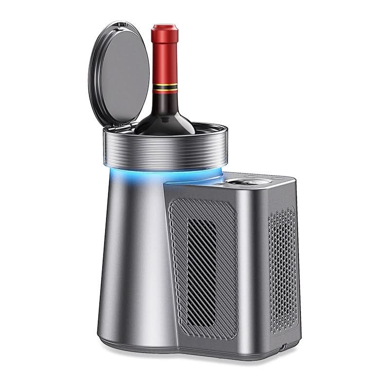 Freezer da tavolo portatile per vini in lega di alluminio, bottiglia all’interno, illuminazione LED blu