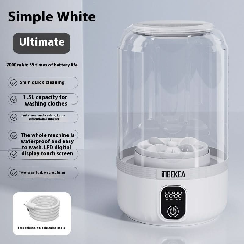 Lavatrice mini portatile senza fili automatica, bianca, alimentazione USB, contenitore trasparente, display digitale