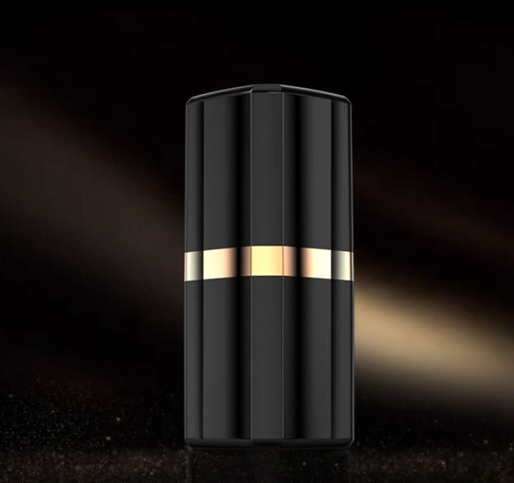 Auricolare Bluetooth in-ear dal design rossetto, custodia nera lucida con fascia dorata