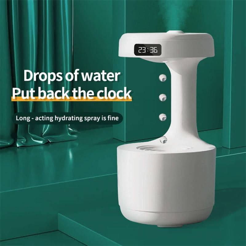 Humidificatore anti-gravità da camera con orologio, gocce backflow, diffusore aromi, grande capacità, silenzioso.