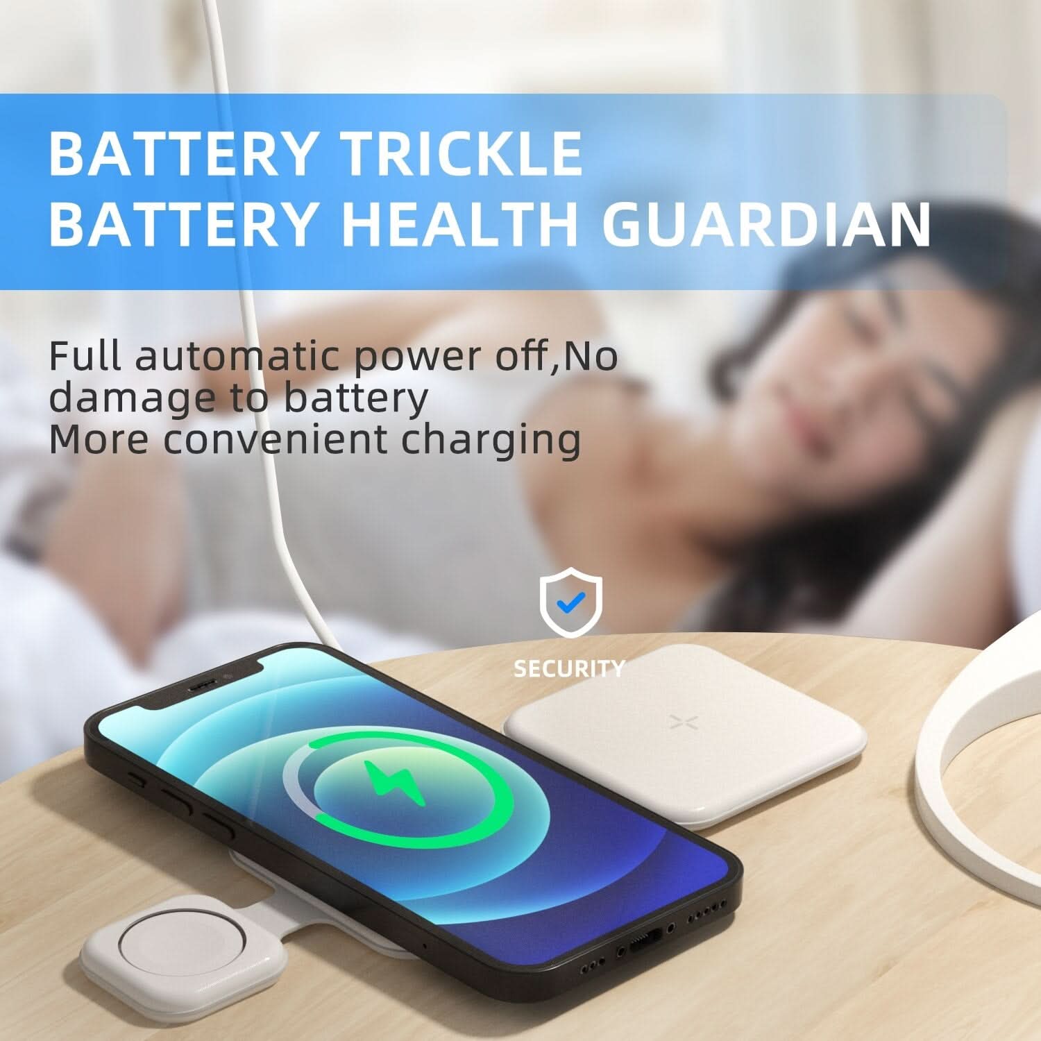 Stazione di ricarica wireless 3-in-1 magnetica pieghevole per più dispositivi, 15W, ricarica sicura con custodia.