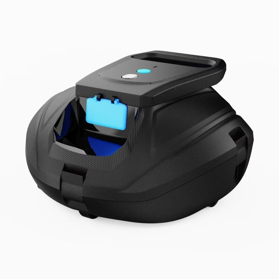 Robot pulitore automatico per piscina in PC-ABS con due filtri, design nero/blu.