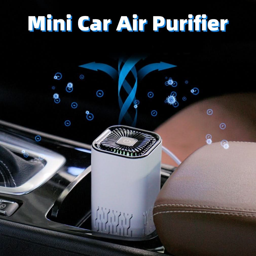Purificatore d'aria portatile per auto con generatore di ioni negativi; rimuove formaldeide, polvere, fumo e odori.