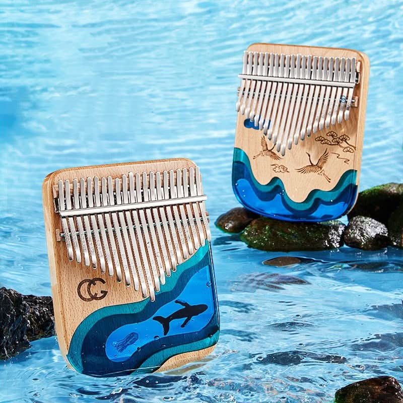 Kalimba Beech 17/21 tasti, legno di alta qualità, resina con balena e gru, regalo musicale.