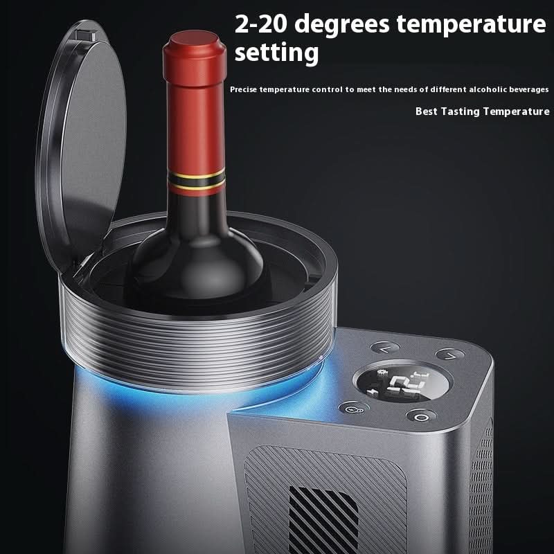 Frigorifero da tavolo per vino in alluminio grigio metallico, 60W, congelatore portatile con bottiglia al suo interno