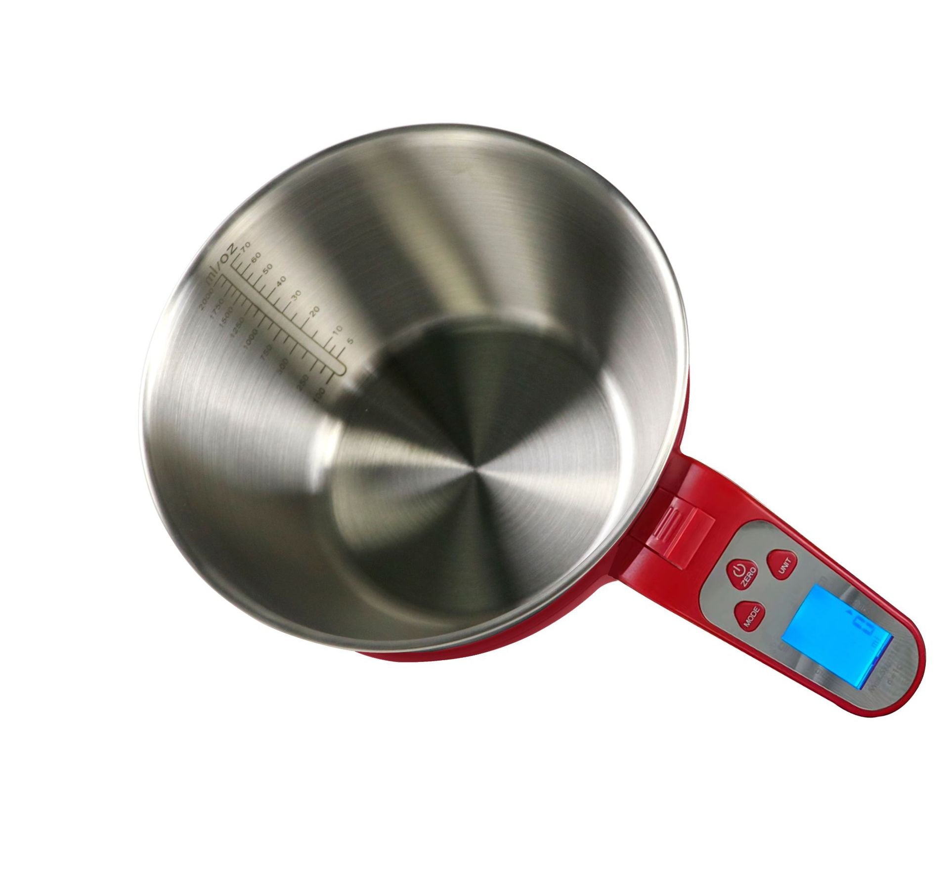 Bilancia da cucina elettronica rossa con ciotola in acciaio inox 304, display digitale, alimentazione 2xAAA incluse
