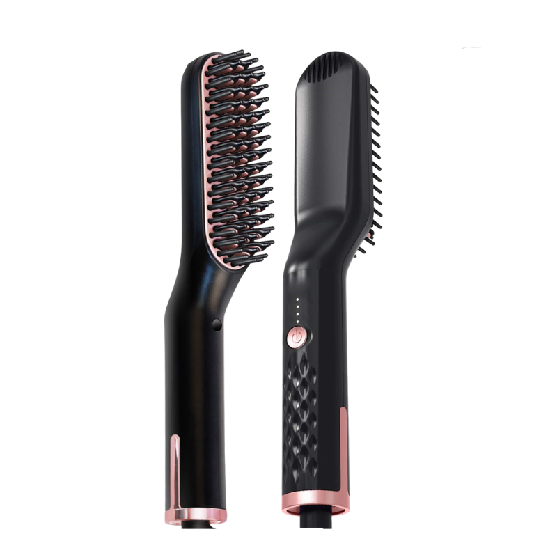 Spazzola termo lisciante multifunzione in ceramica turmaline per capelli lisci e mossi, con controllo temperatura a 10 livelli.